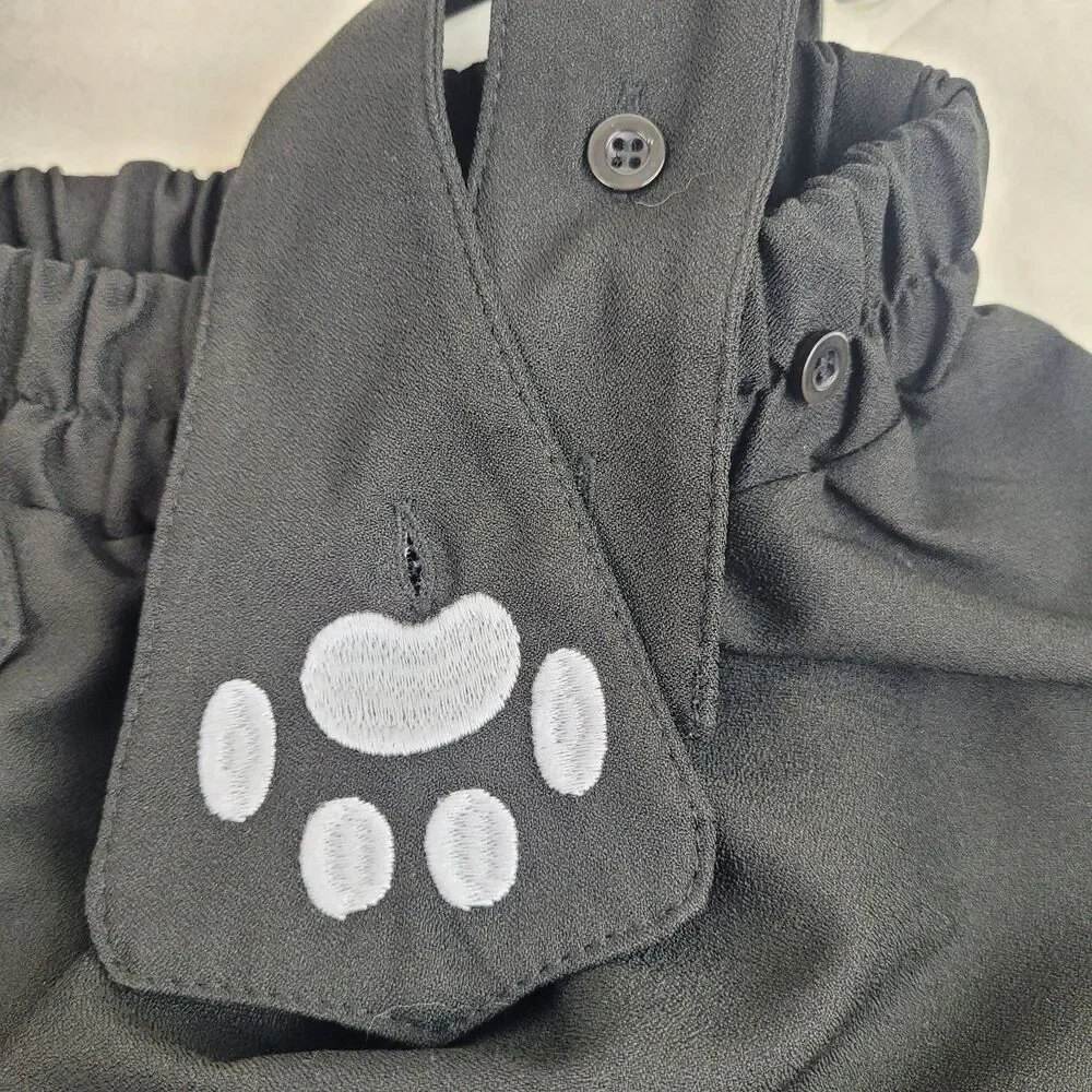 Black elastic flared skirt girls size 4 removable suspenders embroidered cats XS